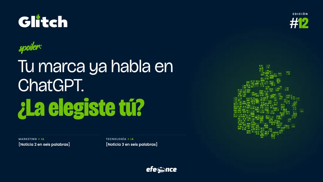 Banner horizontal tipográfico de Glitch con la manzana en bytes.
