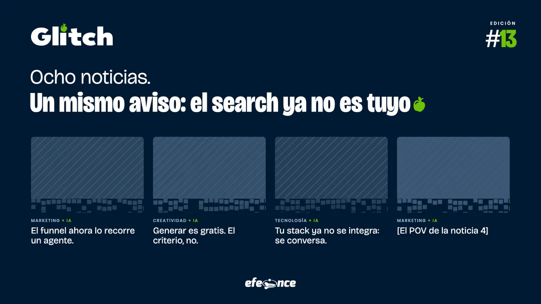 Banner horizontal de Glitch con cuatro tarjetas de noticias.