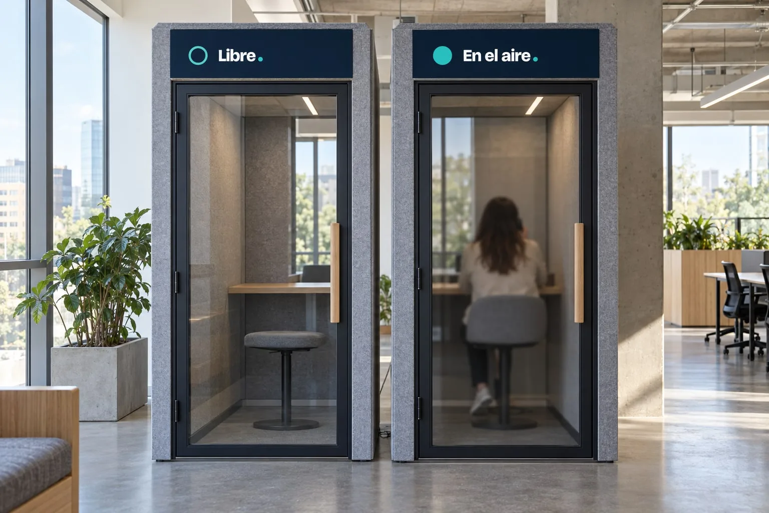 Cabina de llamadas y podcast · anillo libre, esfera en el aire: maqueta fotográfica generada con IA