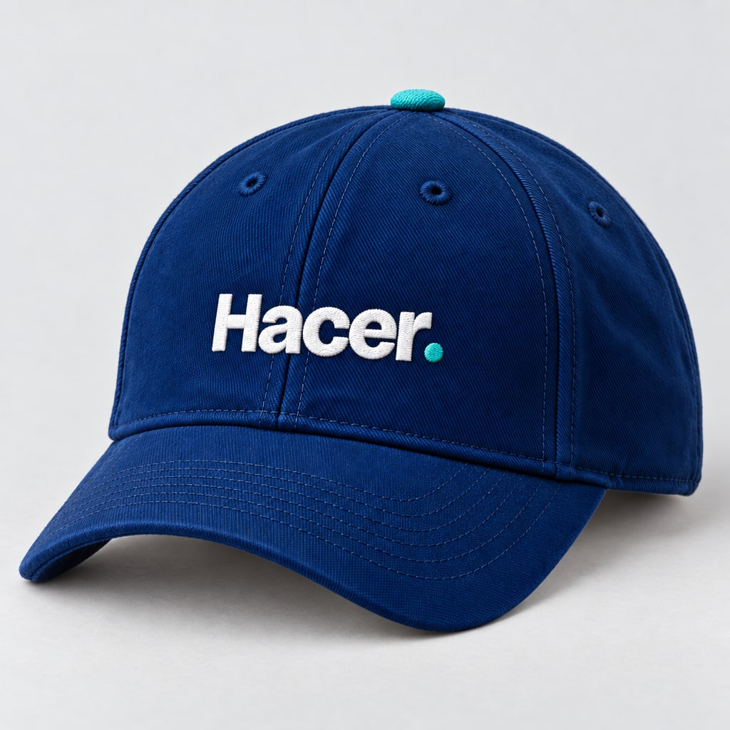 Gorra: «Hacer.» bordado; el botón de la corona es la esfera.