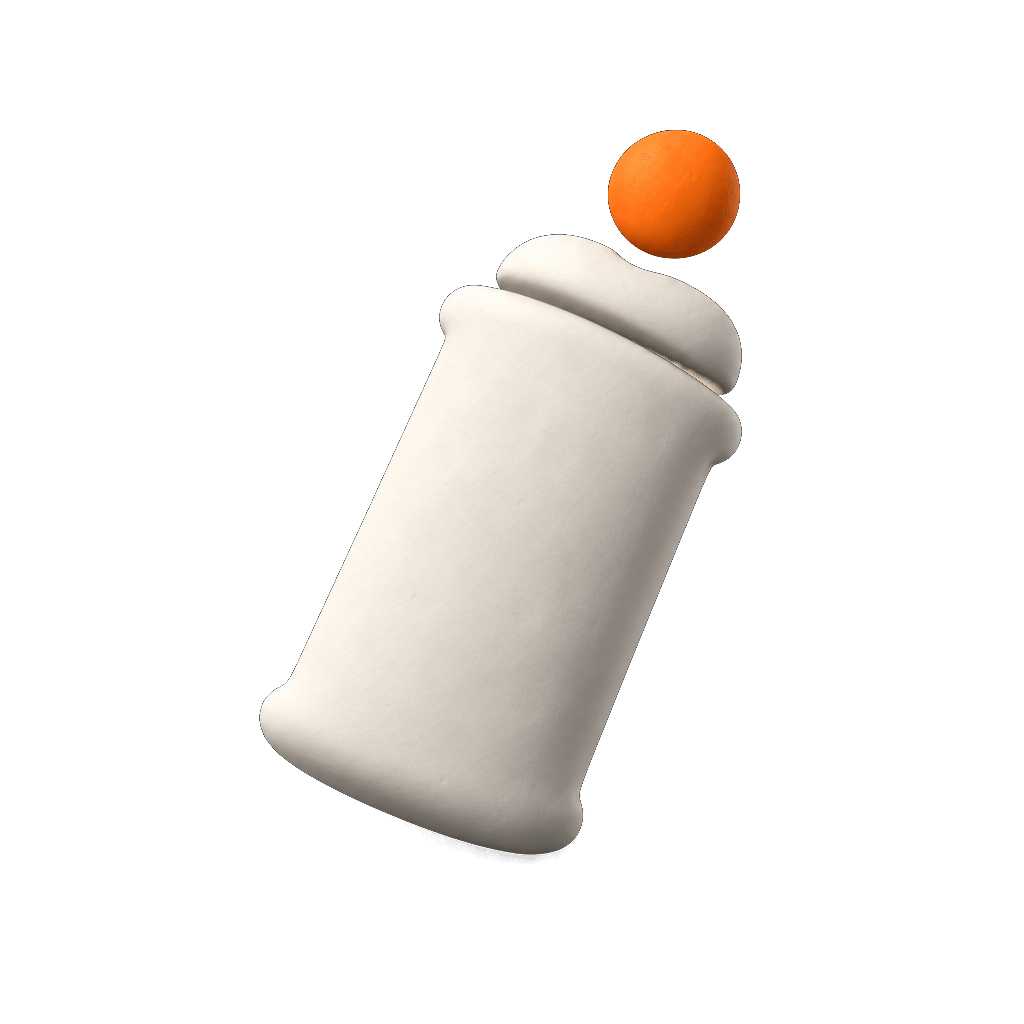 Aerosol en volumen: arcilla mate con la esfera naranja