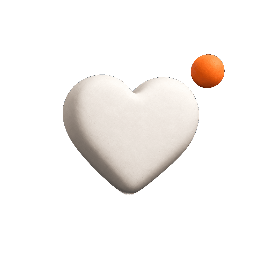 Corazón en volumen: arcilla mate con la esfera naranja