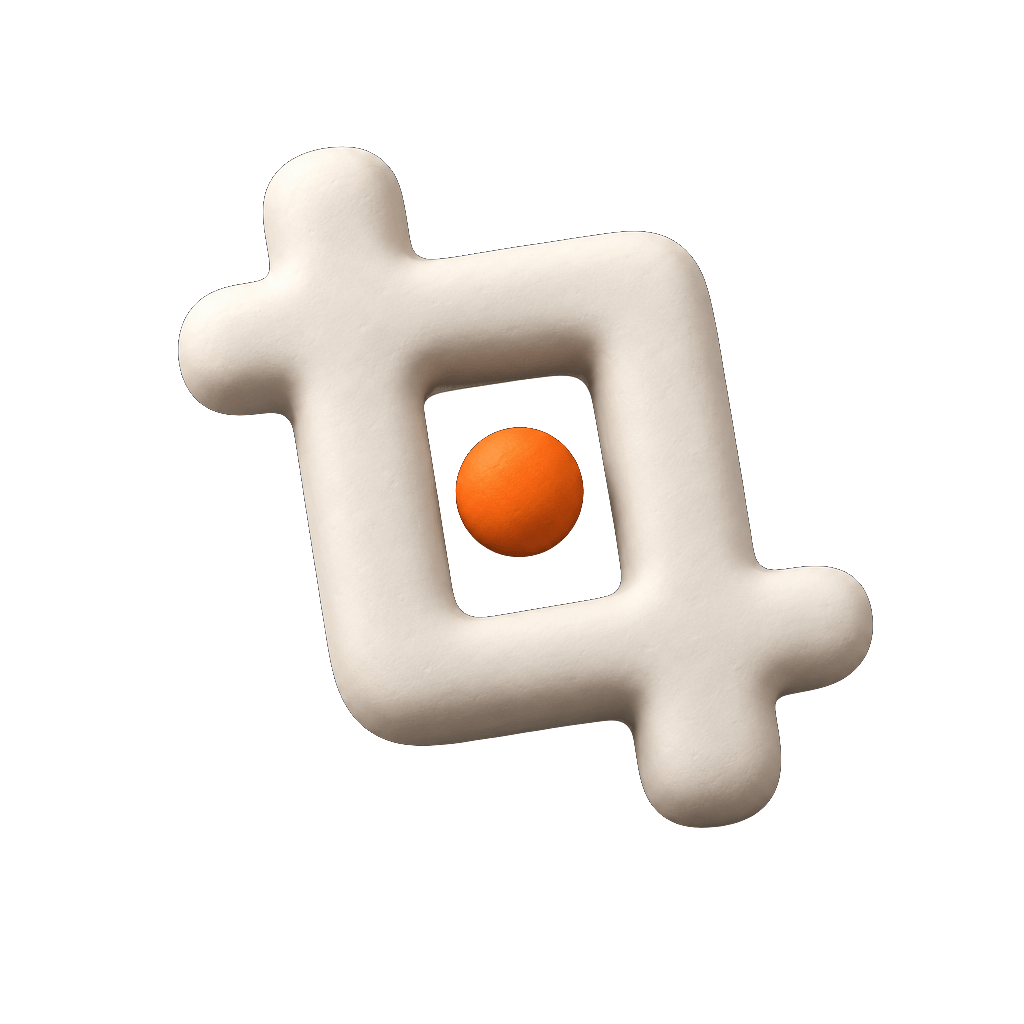 Encuadre en volumen: arcilla mate con la esfera naranja