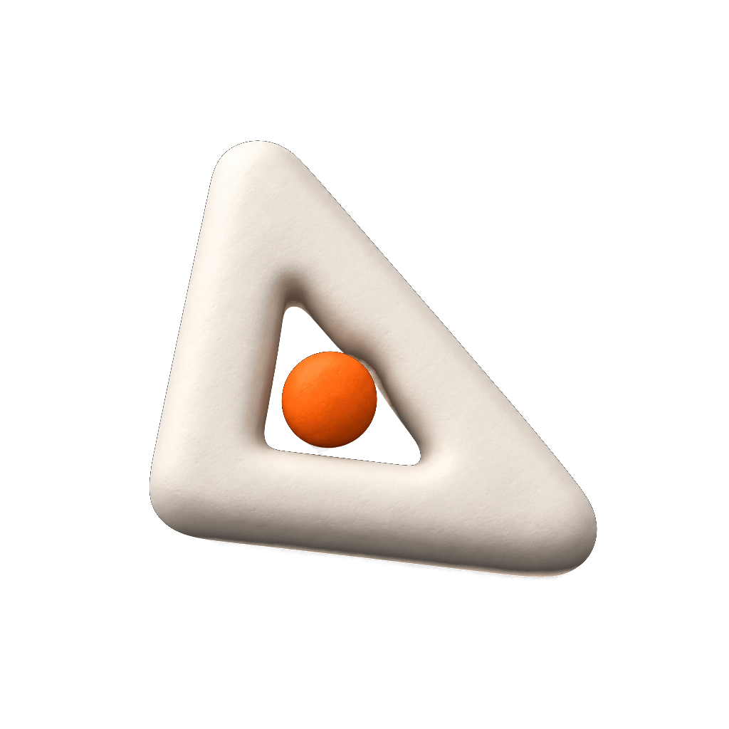 Escuadra en volumen: arcilla mate con la esfera naranja