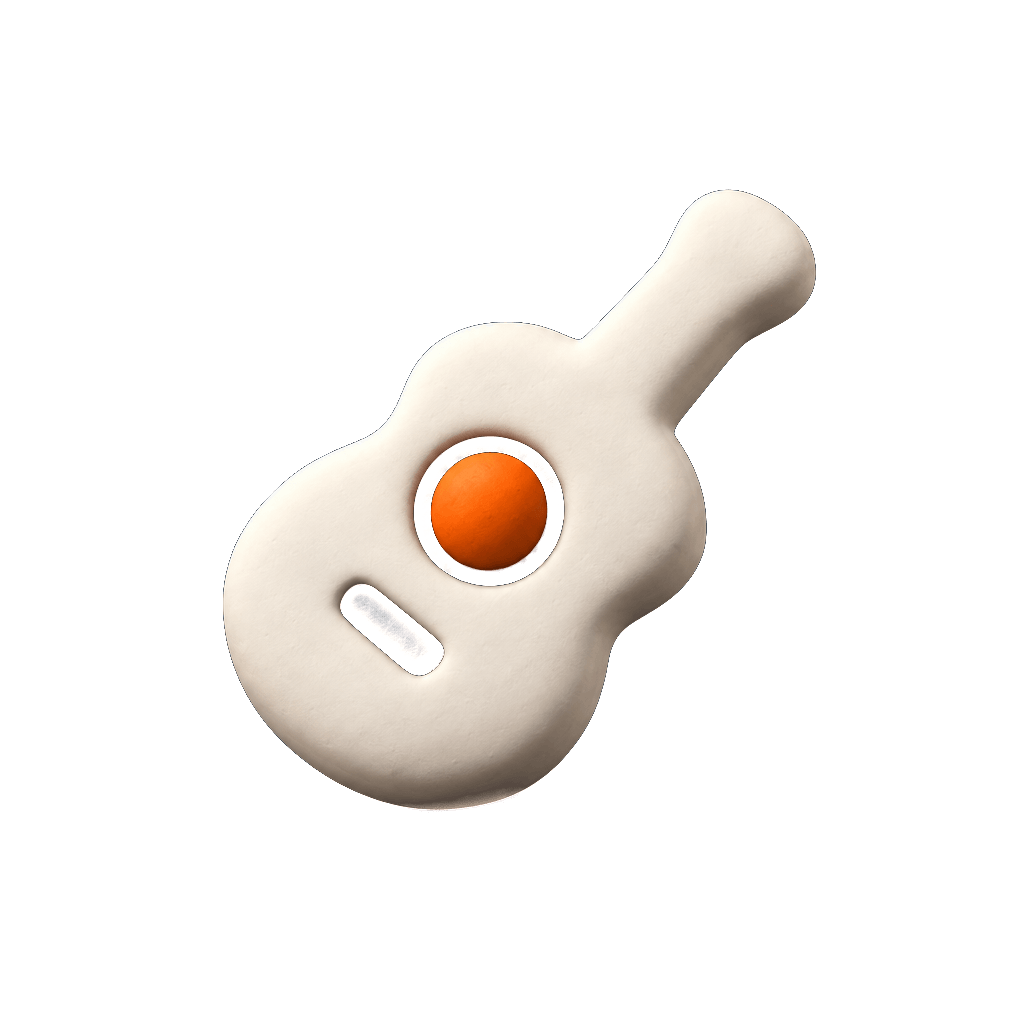 Guitarra en volumen: arcilla mate con la esfera naranja