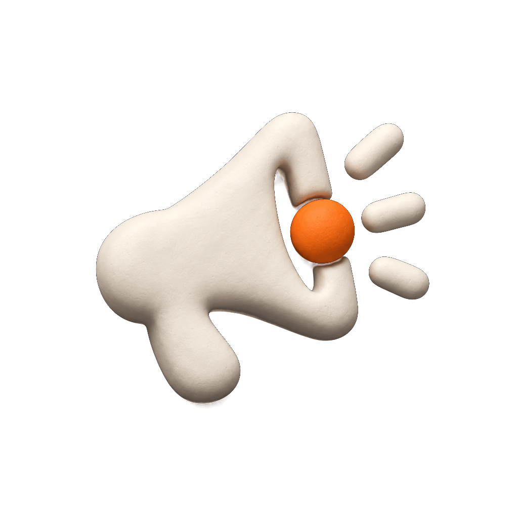 Megáfono en volumen: arcilla mate con la esfera naranja