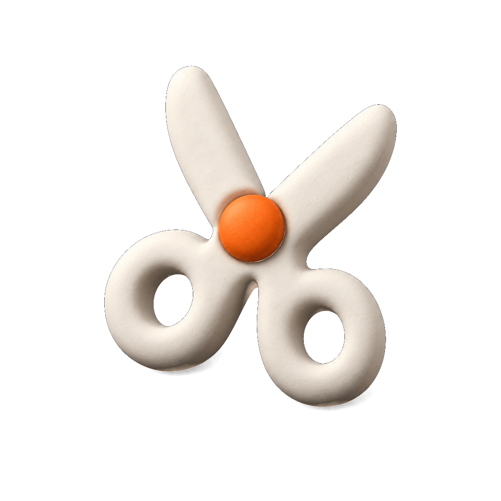 Tijeras en volumen: arcilla mate con la esfera naranja