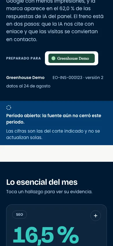 Informe live en móvil: Datos parciales. La nota bajo la portada cuando la fecha de corte es anterior al cierre del período.