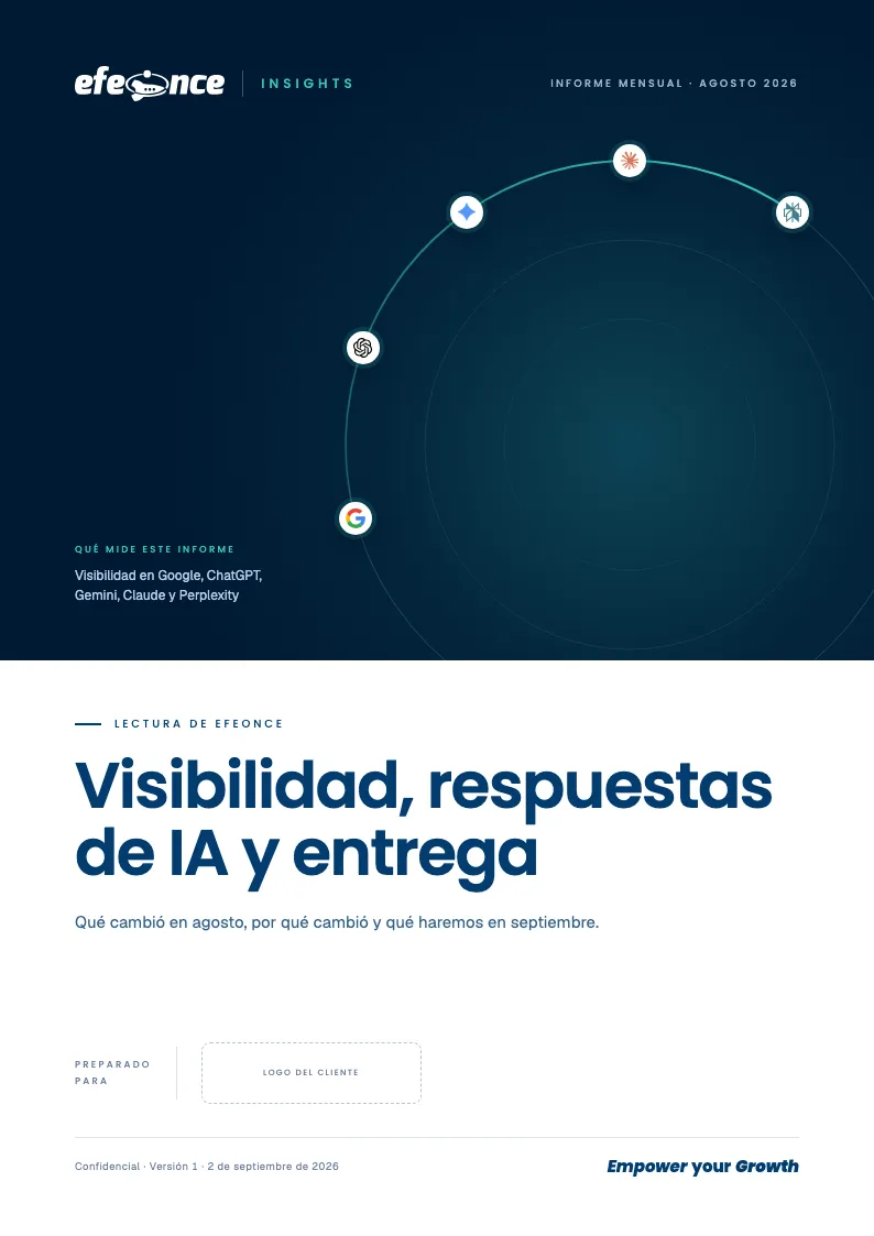 Página A4 de referencia: Portada blanca · visibilidad. Bloque navy con los canales medidos como satélites y «Qué mide este informe».