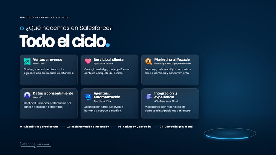 Referencia aprobada: Servicios de la práctica · seis carriles con sus productos y las cuatro fases del ciclo
