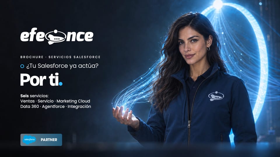 Brochure · portada de Servicios Salesforce: «¿Tu Salesforce ya actúa? Por ti.» (línea revenue-salesforce, con la insignia «Salesforce Partner» autorizada)