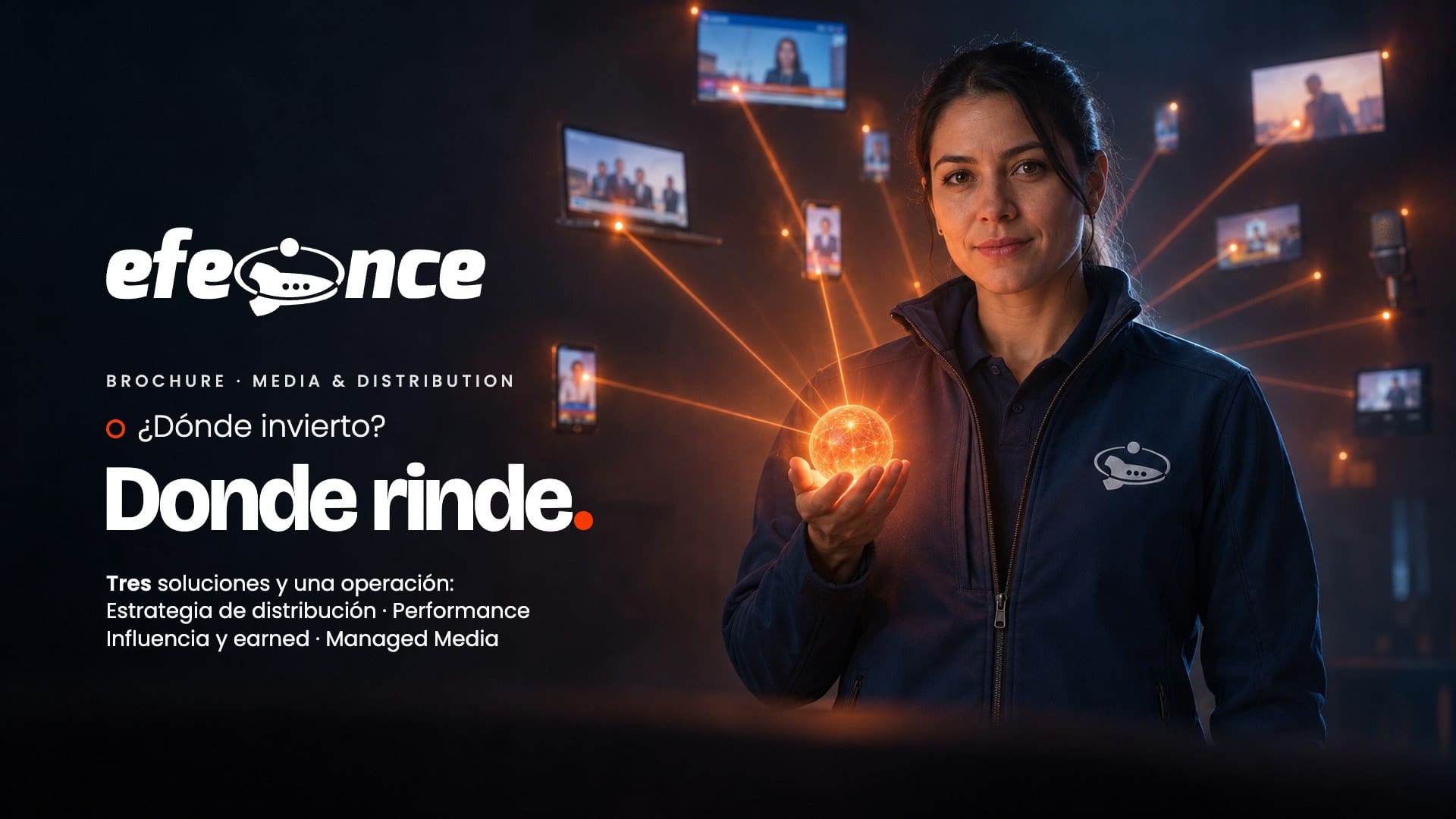 Referencia aprobada: Portada de brochure por línea · Media & Distribution · «¿Dónde invierto? Donde rinde.»