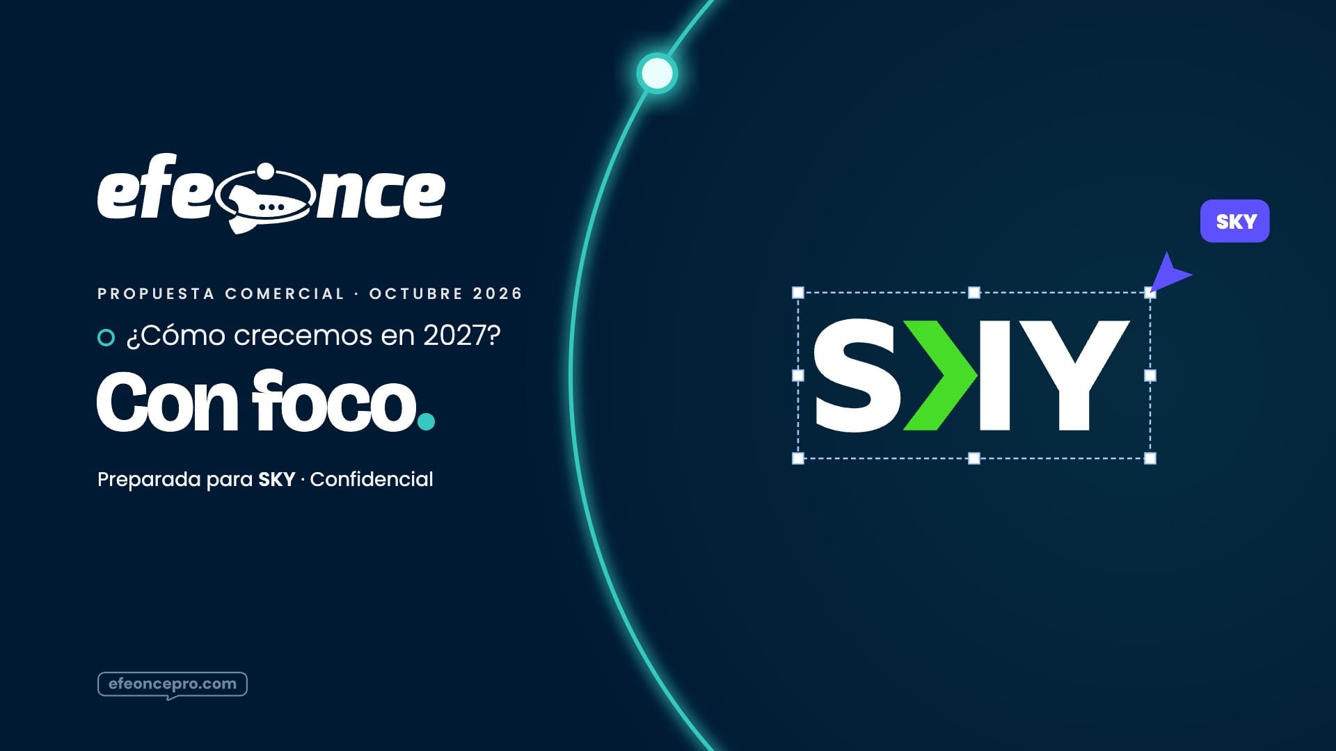 Referencia aprobada: Portada de propuesta sin foto · la órbita gigante con el logo de SKY (ejemplo)