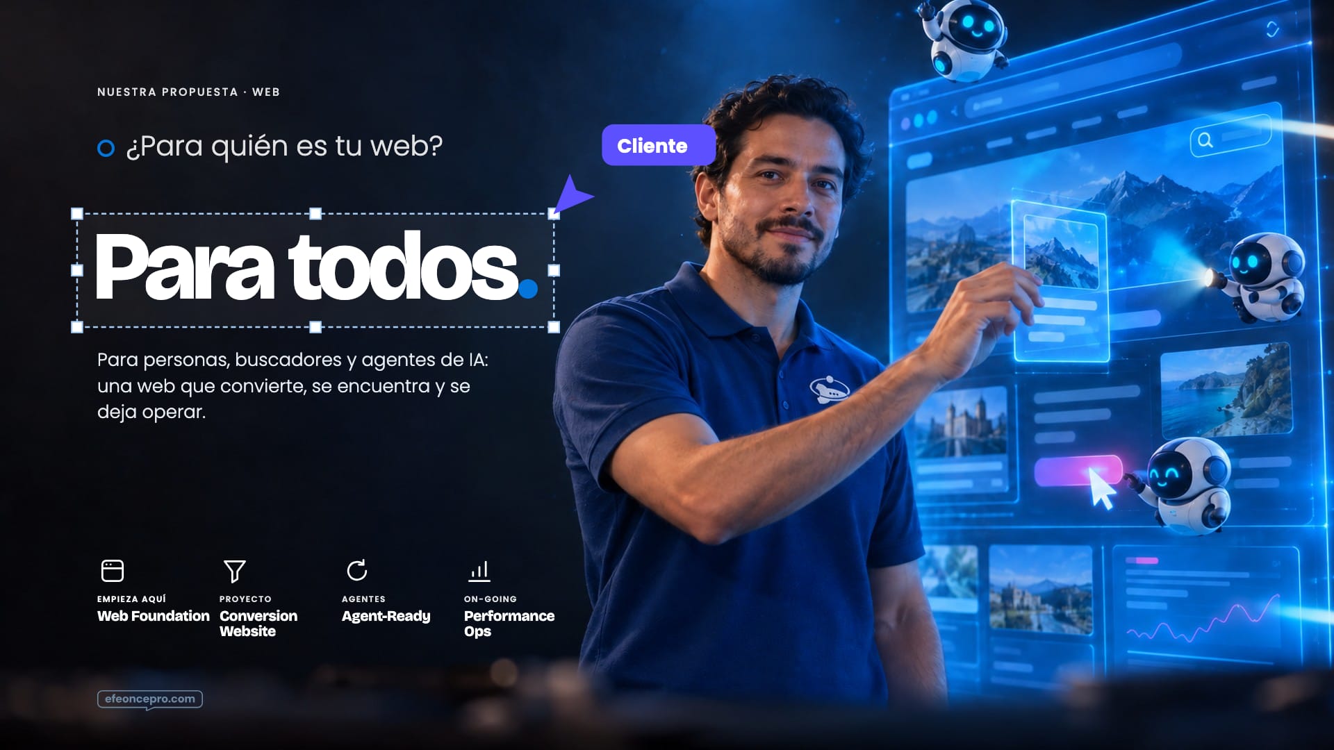 Referencia aprobada: Propuesta web en cine · una web holográfica que usan personas, buscadores y agentes