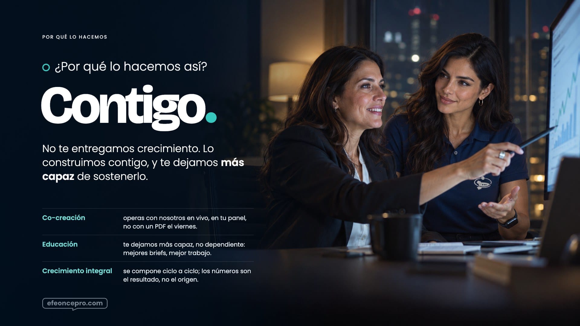Referencia aprobada: Sección de cine · por qué lo hacemos («¿Por qué lo hacemos así? Contigo.»)