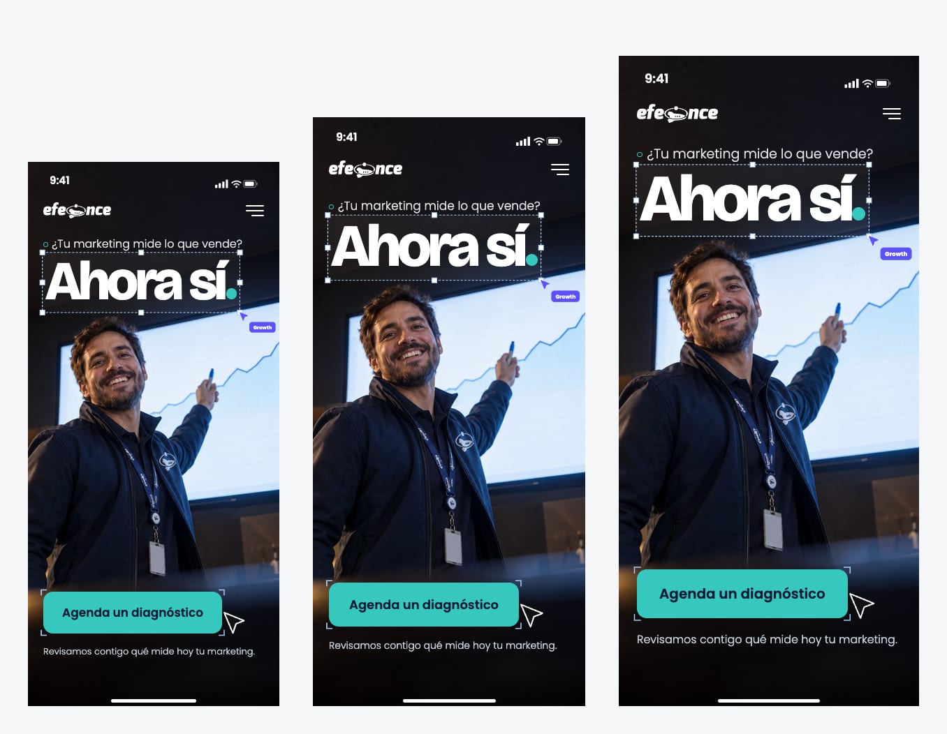 Web · teléfono: foto vertical nativa a 360 · 390 · 430 px